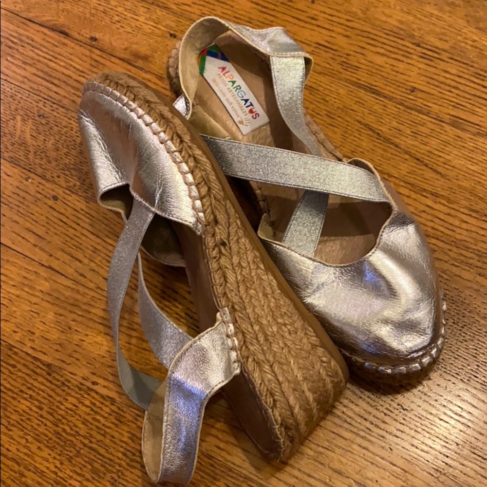 Anthropologie leather silver espadrilles 37/6.5